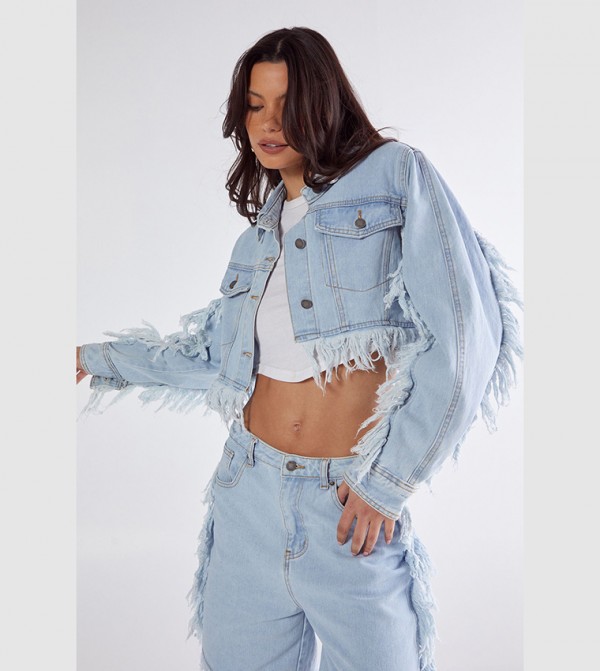 Frayed Edge Long Sleeves Denim Jacket