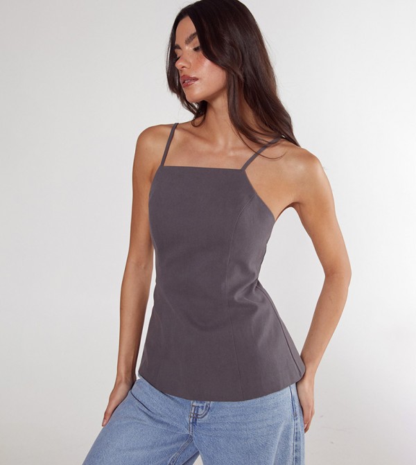 Strappy Twill Backless Top