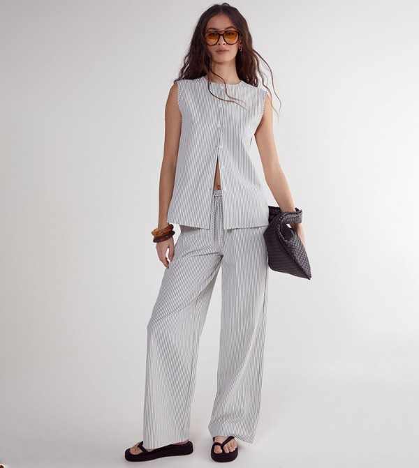 Striped Straight Fit Trousers 