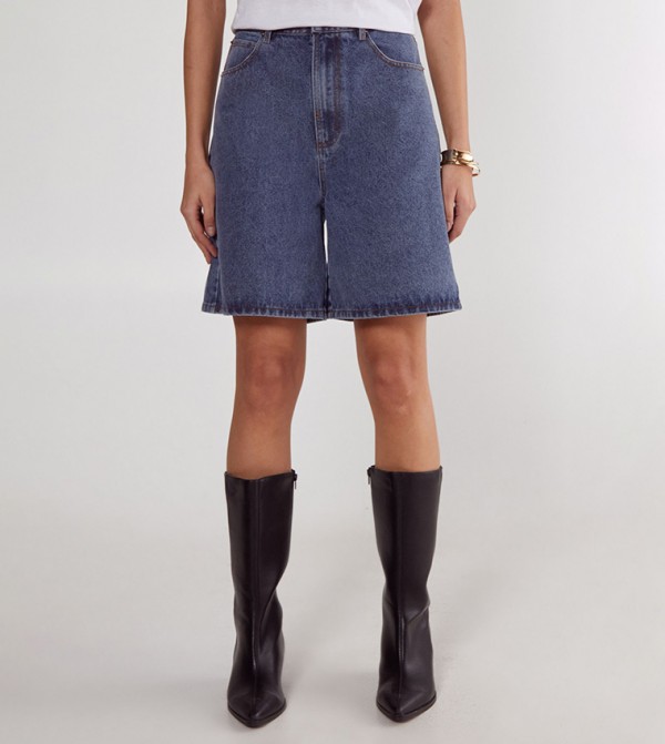 Washed Mid Rise Denim Shorts