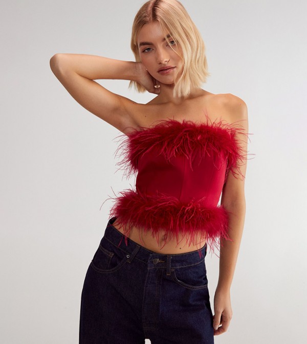 Satin Boned Feather Crop Top