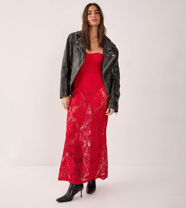 Lace Bandeau Sheer Maxi Dress