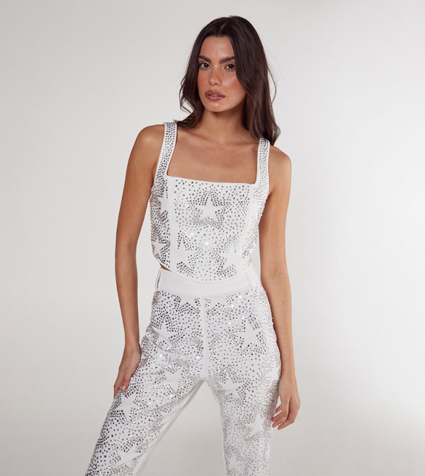 Star Embellished Square Neck Crop Top