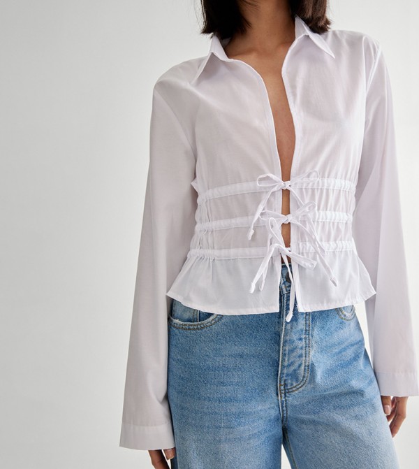 Tie Front Long Sleeves Top