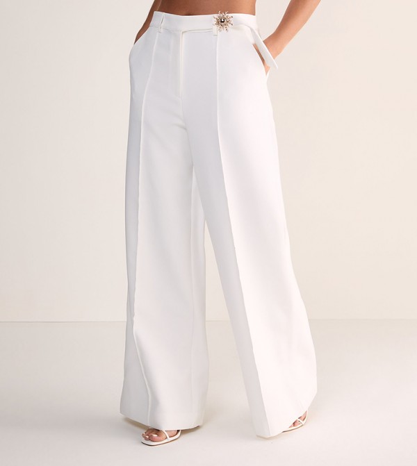 Sun Trim Belted Wide Leg Trousers
