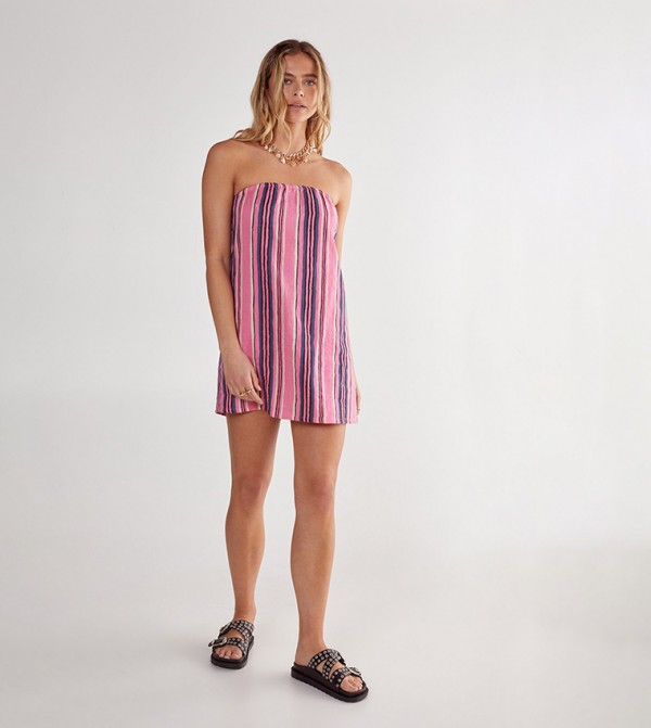 Cotton Gauze Stripe Bandeau Mini Dress