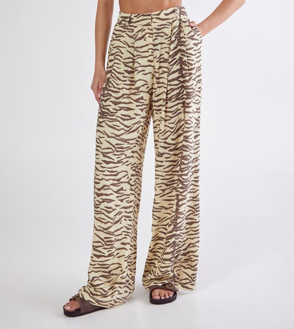 Zebra Print Linen Tailored Trousers