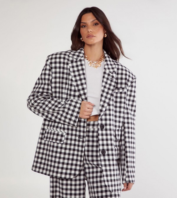 Plaid Long Sleeves Oversized Blazer