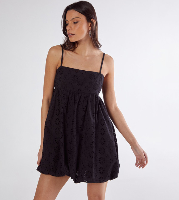 Broderie Strappy Puffball Mini Dress