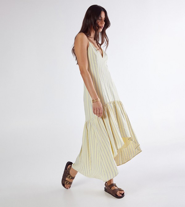 Striped Dipped Hem Maxi Dress
