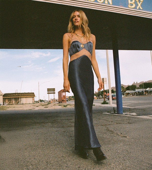 Premium Satin Lace Trim Maxi Dress