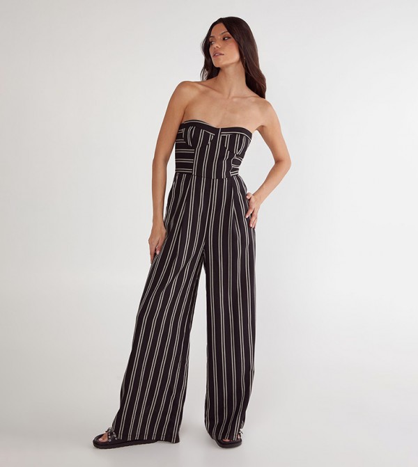 Striped Strapless Cupped Jumpsuit