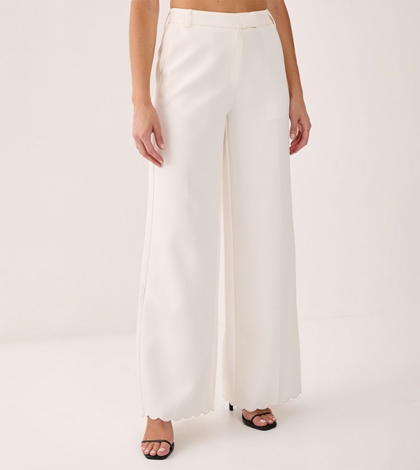 Scallop Embroidered Wide Leg Pants