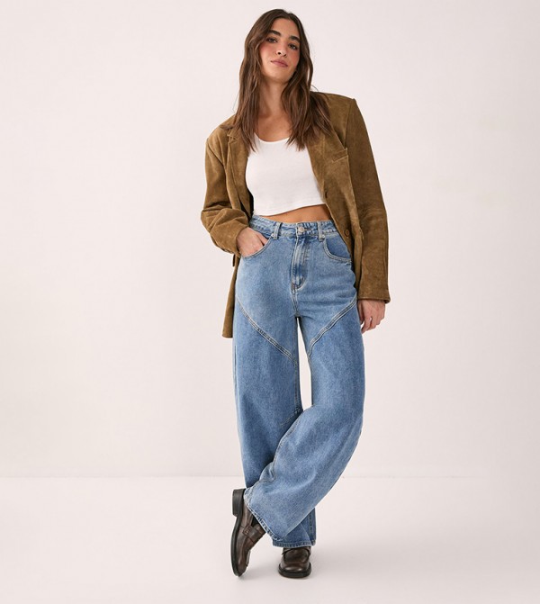 Seam Detail Barrel Fit Jeans
