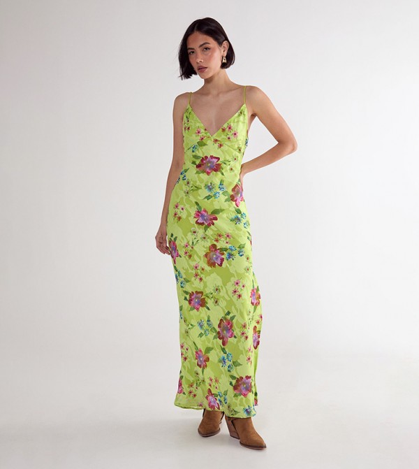 Floral Burnout Strappy Tie Back Split Leg Maxi Dress
