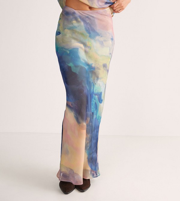 Chiffon Marble Print Bias Maxi Skirt