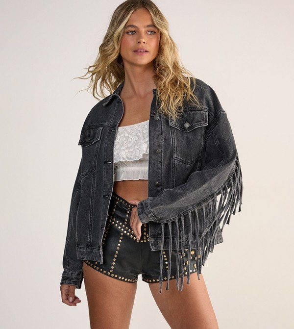 Fringed Oversized Denim Jacket