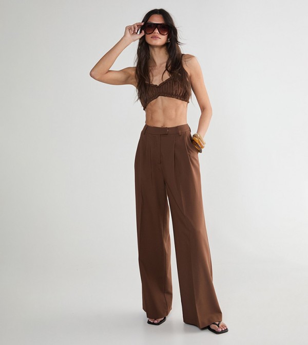 Pleat Detail Tailored Wide Leg Trousers