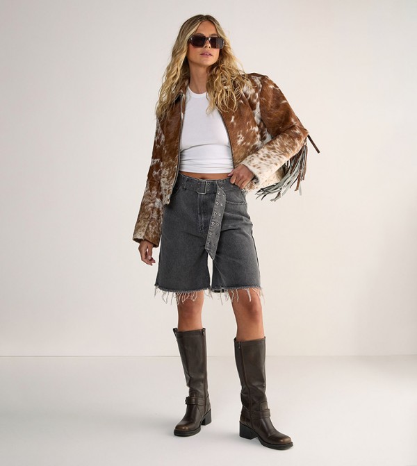 Frayed Belted Denim Shorts