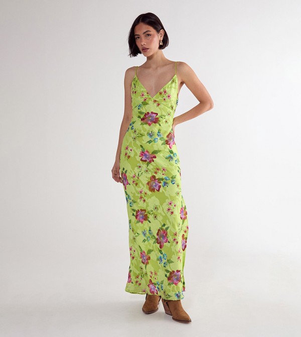 Floral Burnout Strappy Tie Back Split Leg Maxi Dress