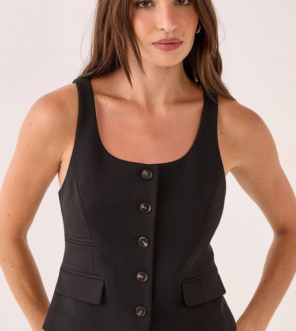 Tailored Scoop Neck Button Through Waistcoat