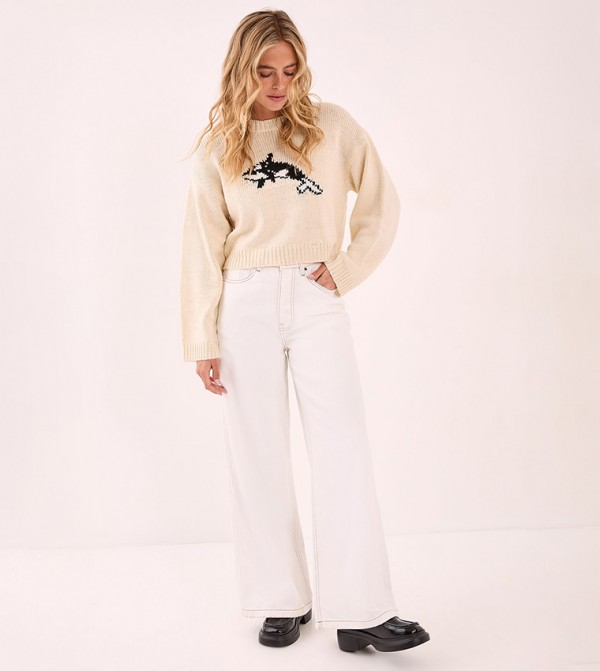 Orca Intarsia Crew Neck Oversized Sweater