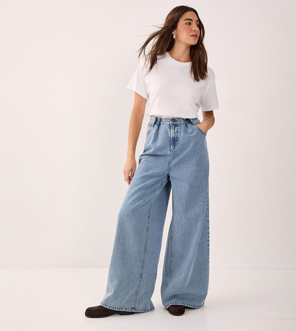 Double Fastening Slouch Wide Leg Jeans