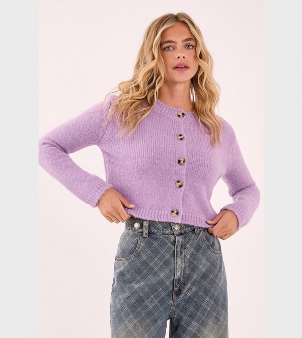 Knitted Crew Neck Cardigan