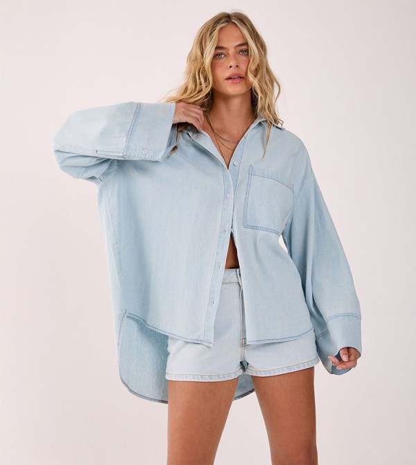 Chambray Long Sleeves Oversized Shirt