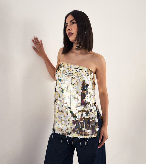 Disc Tassel Longline Bandeau Top