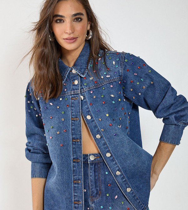 Embellished Long Sleeves Denim Shirt