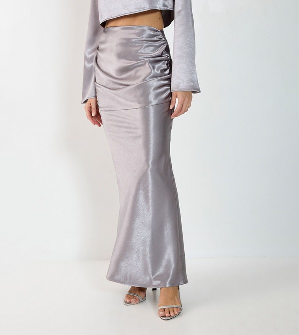 تنورة ماكسي ساتان مزمومة 