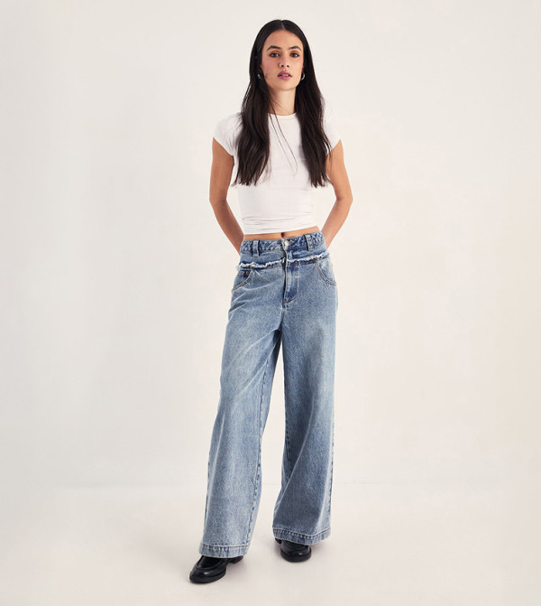 Double Waistband Wide Leg Jeans