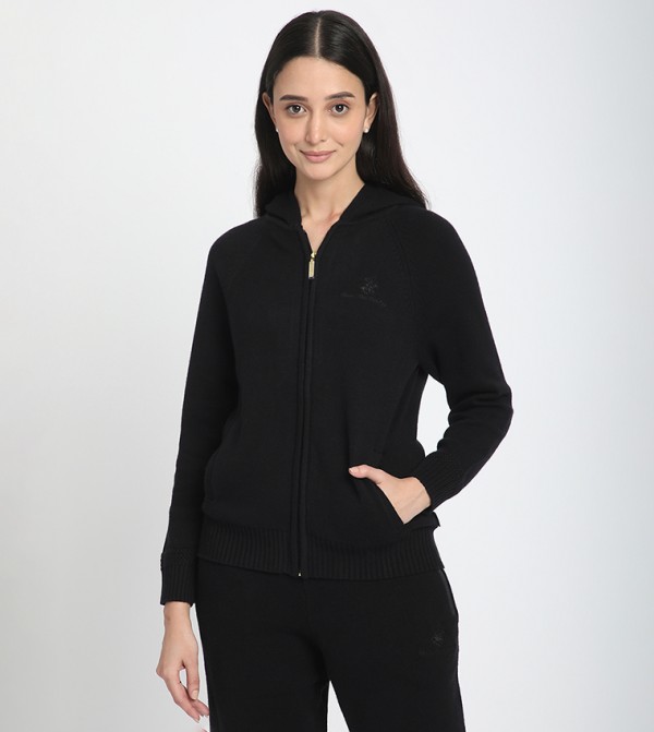 Solid Zip-Through Sweater Jacket