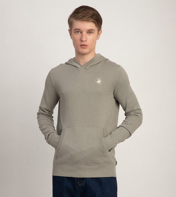 Popcorn Knit Hooded Sweater