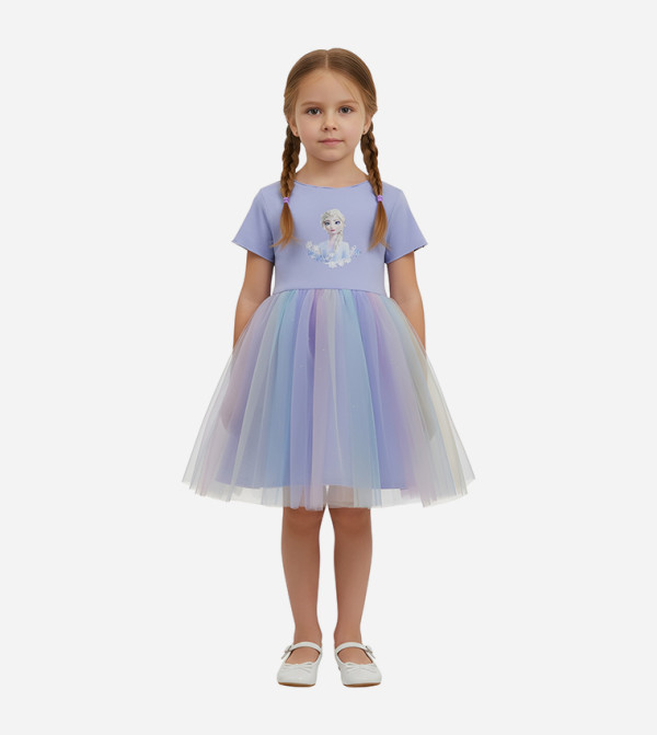 Elsa Frost Print Short Sleeves Mini Dress