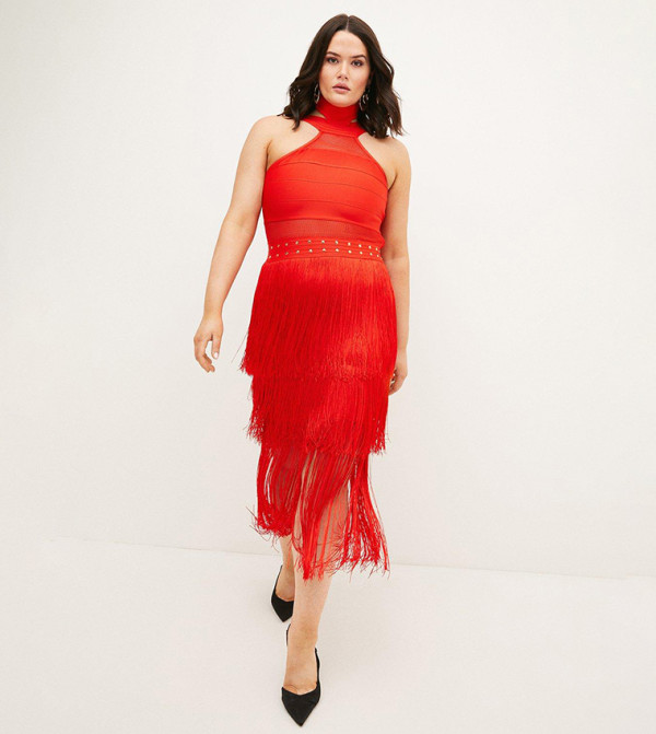 Karen Millen Red Knit Dress Skater Dress Karen Millen Red Knit Dress Hot  Bandage Skater Dress