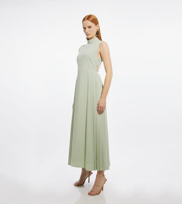 Soft Tailored Pleated Panel Maxi Dress