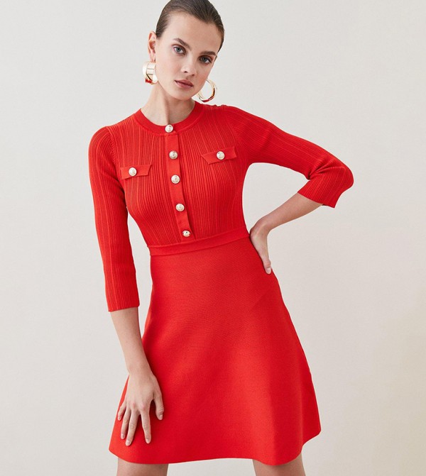 Buy Karen Millen Military Rib Knit Skater Mini Dress In Red 6thstreet Uae