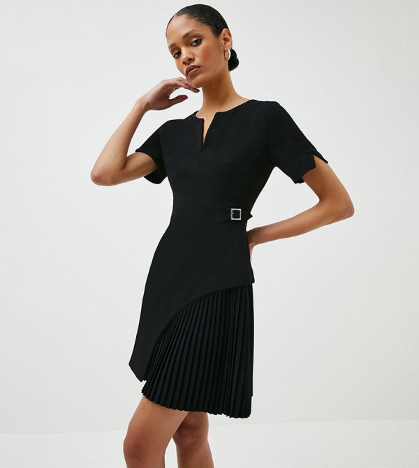 Tailored Military Pleat Short Sleeve Mini Dress