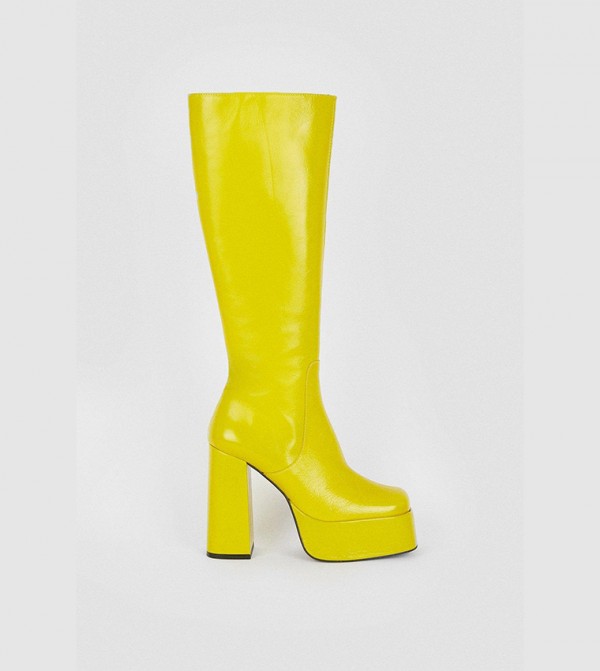 Buy Karen Millen Leather Platform Knee High Boots In Yellow
