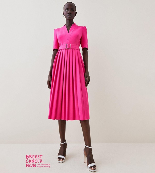 Petite Tailored Structured Crepe Forever Pleat Midi Dress