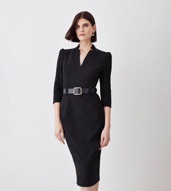 Buy Karen Millen Tall Structured Crepe Belted Forever Midi Dress In ...