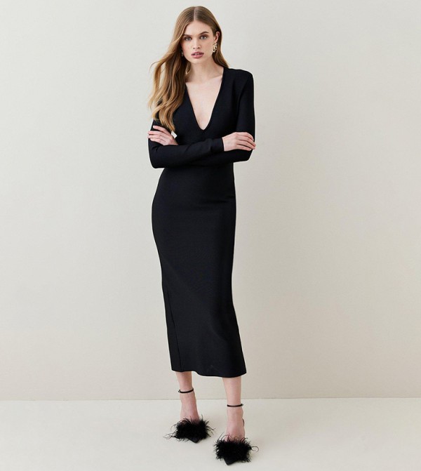 Bandage Form Fitting Deep V-neck Midaxi Dress