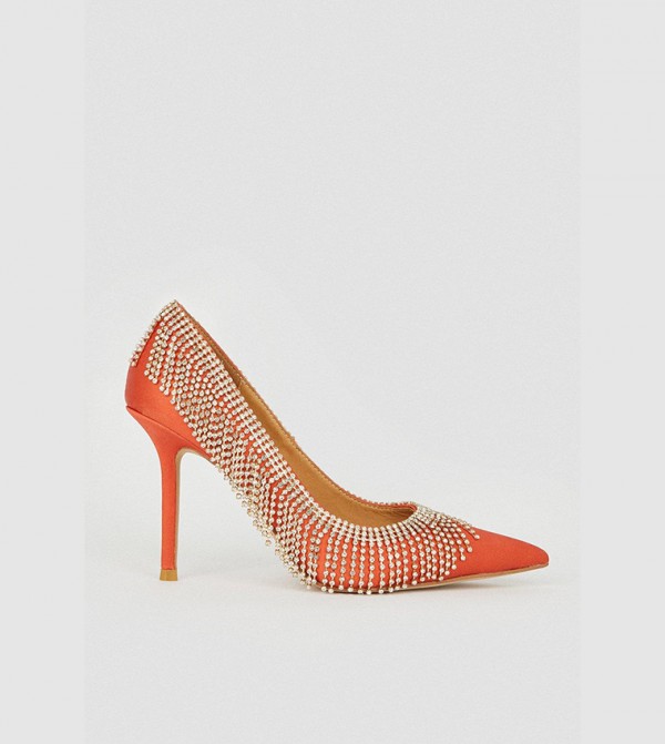 Buy Karen Millen Satin Diamante Tassel Heel Pumps in Orange 6thStreet UAE