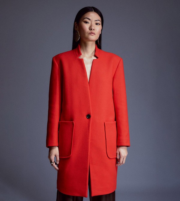 Buy Karen Millen Italian Virgin Wool Notch Pop On Coat In Red