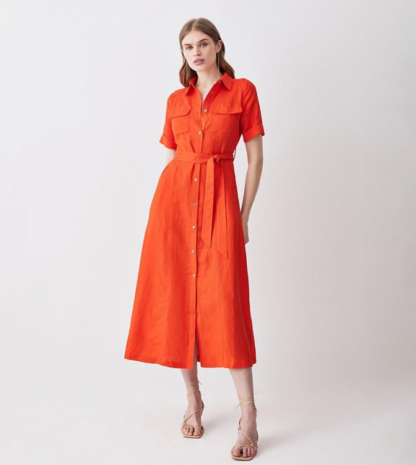Orange linen top shift dress