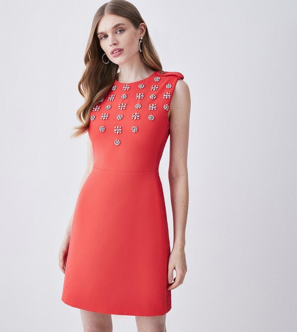 Buy Karen Millen Crystal Embellished Lace Mix Mini Dress In Red