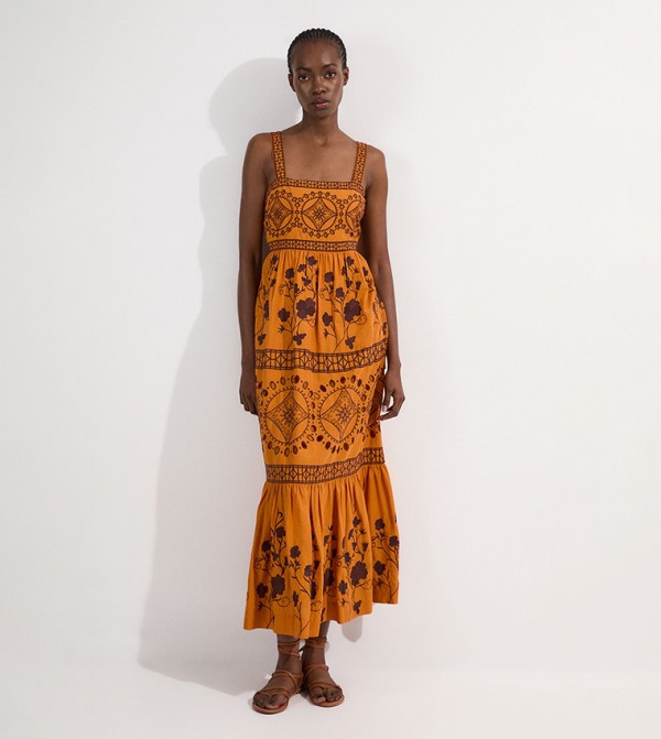 Petite Embroidered Woven Midaxi Dress