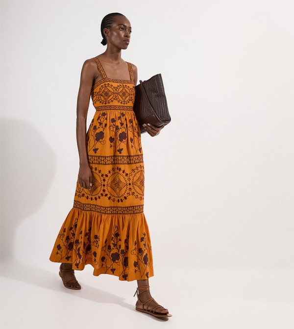 Floral & Geo Embroidered Maxi Dress